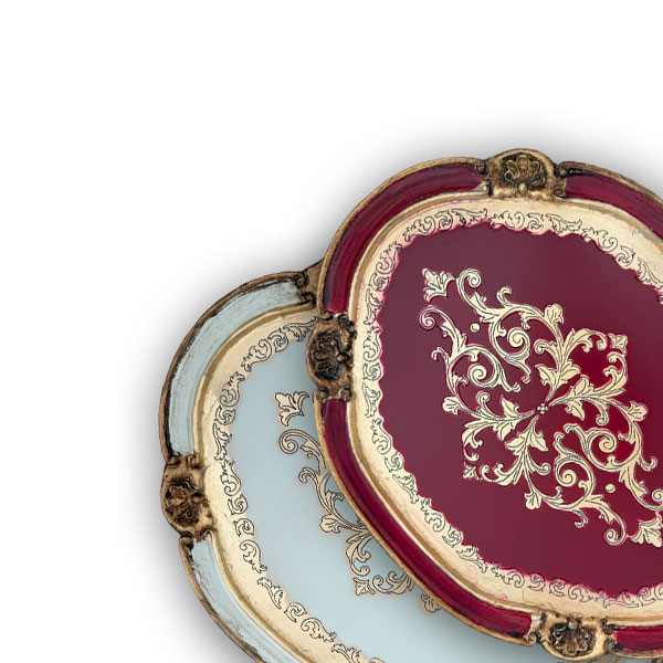 Carved Wood Oval Tray with Aurelia design